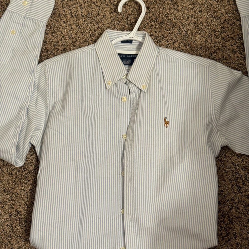 Polo by Ralph Lauren Men's Light Blue Striped Shirt